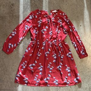 Red Floral Midi Dress from LOFT, Size L petite
